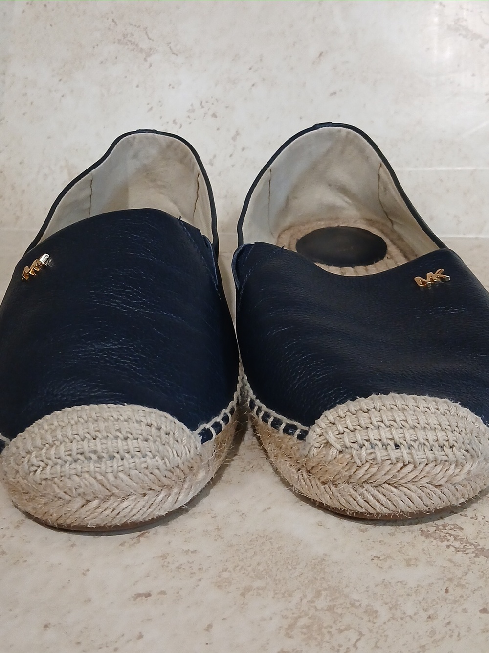 Michael Kors Kendrick Navy Leather Espadrille Flats with Gold MK Accent Sz 9m - Picture 7 of 8